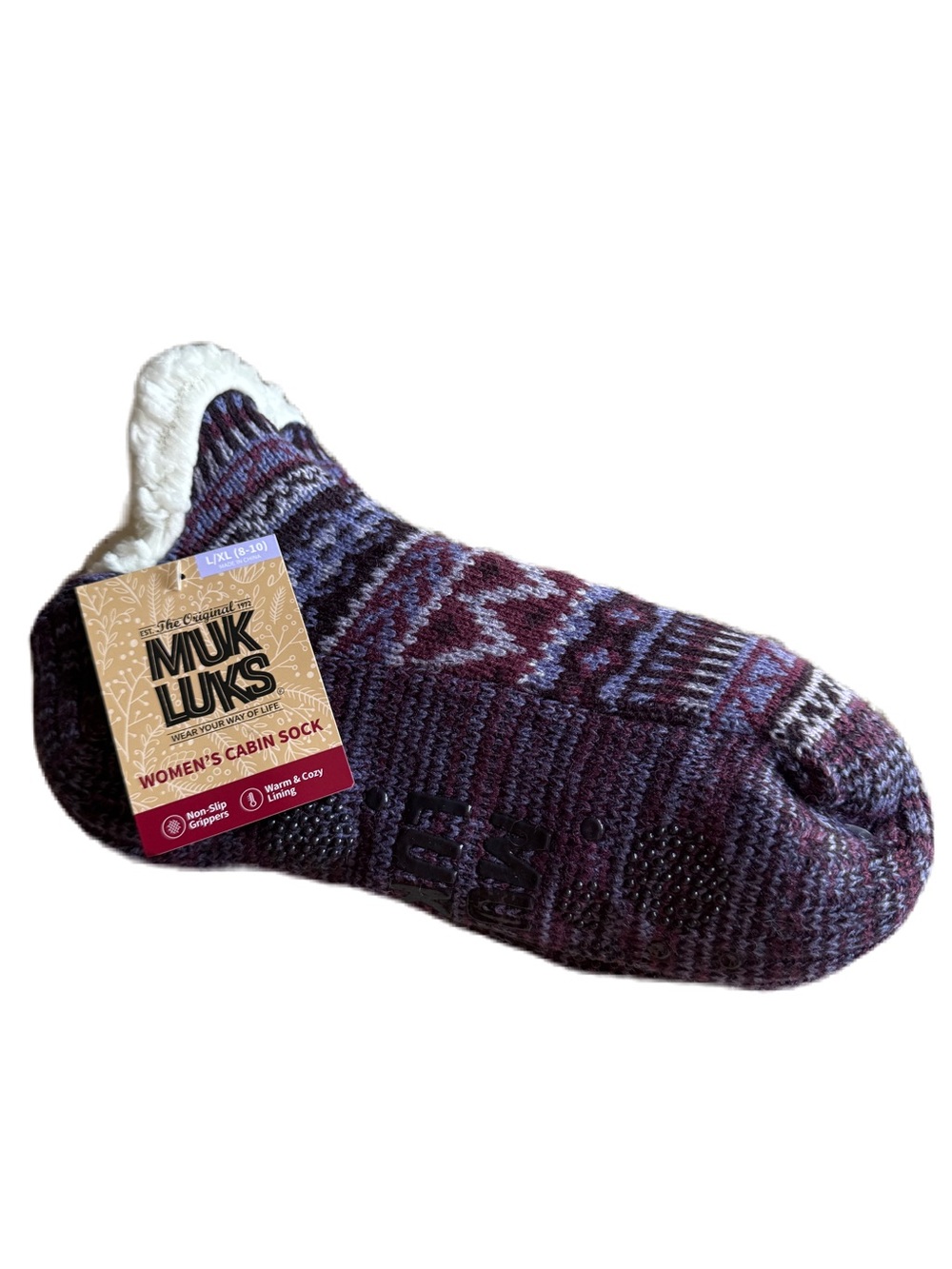 Muk Luks Women’s Cabin Socks in Heathered Purple and Maroon
